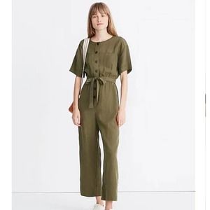 Madewell Short Sleeve Green Belted Jumpsuit Medium